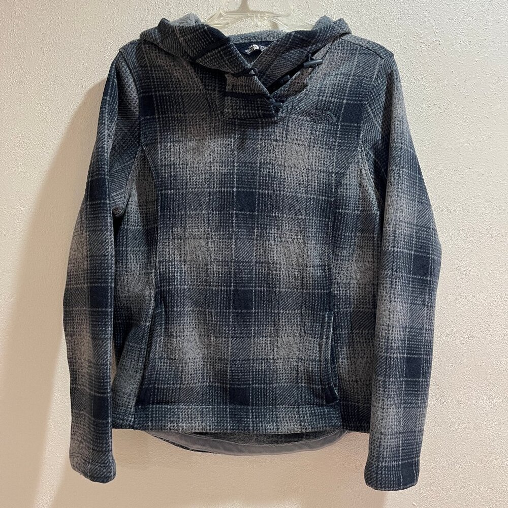 THE NORTH FACE Women's Blue & Gray Plaid Fleece 1/4-Toggle Top/Hoodie- Size M